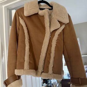 Express Tan Teddy Jacket with Cream Accents